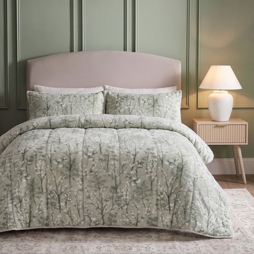 OHS Willow Teddy Coverless 10.5 Tog Duvet Set, Sage - King