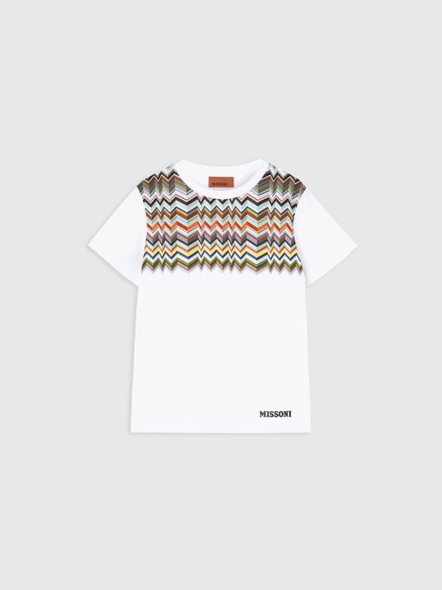 Missoni - Pure cotton t-shirt with zig zag insert, Boy, White & Multicoloured
