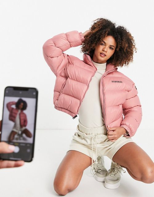 Box cropped puffer jacket in pink