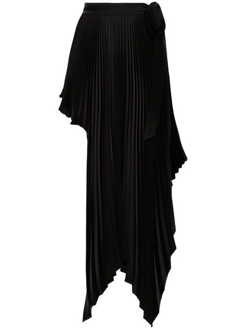 Sliced pleated wrap skirt - Black