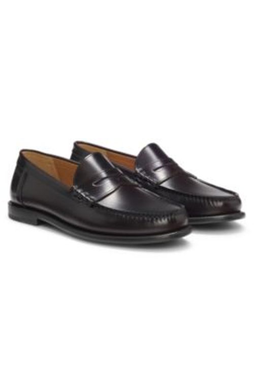 BOSS Leather loafers with penny trim - Dark Red Men's BOSS Fashion Show