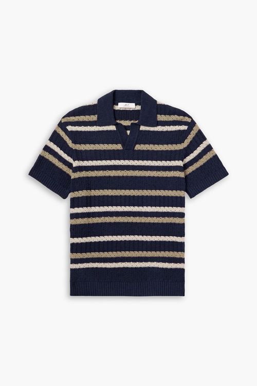 Jonny slim-fit striped knitted polo shirt - Blue - XXL