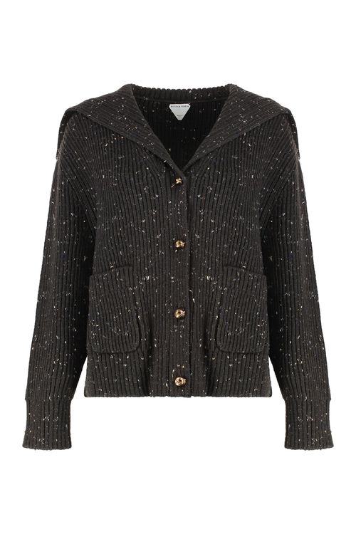 Heather-Effect Wool Cardigan — Brown