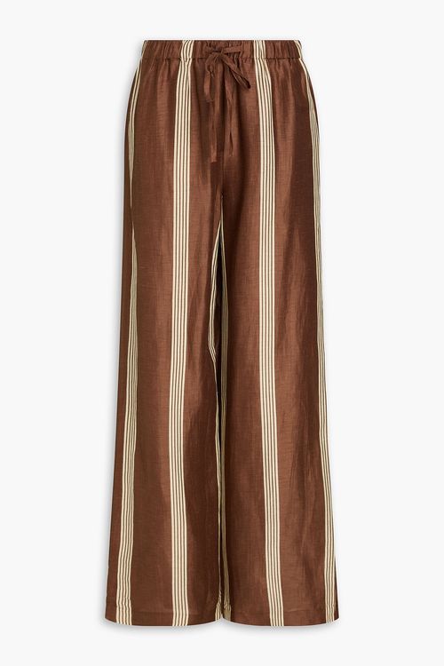 Olivia striped linen and silk-blend wide-leg pants - Brown - S