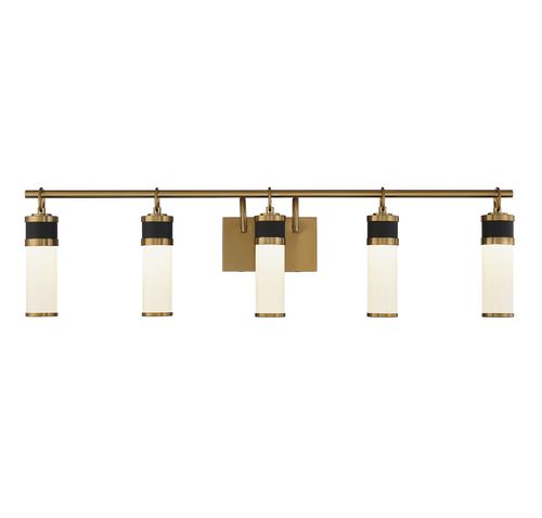 Abel 5-Light LED Bathroom Vanity Light in Matte Black with Warm Brass Accent