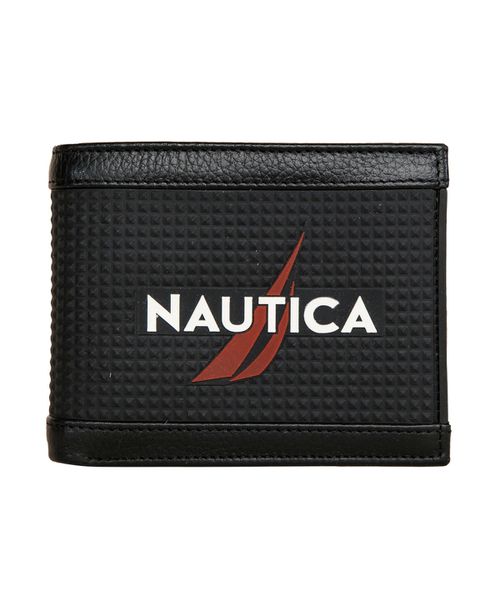 Men's Logo Rubber Leather Bifold Wallet - Black