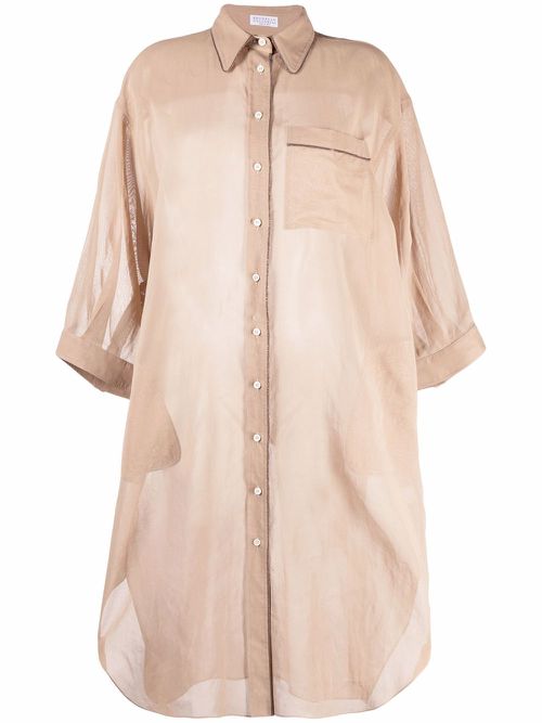 Monili-embellished oversized shirt - Neutrals