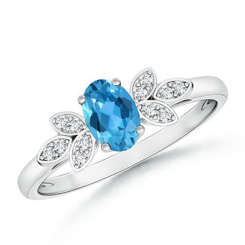 Angara 0.54 Carat Vintage Style Oval Swiss Blue Topaz Ring with Diamond Accents in Platinum