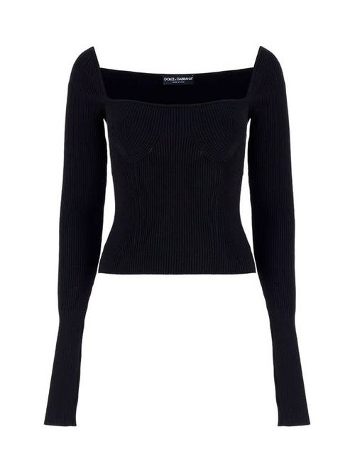 Ribbed-knit square-neck jumper - Black