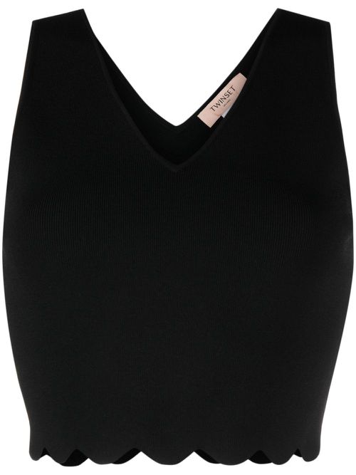 Cropped V-neck sleeveless top - Black