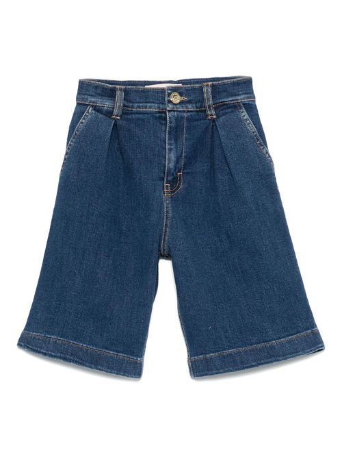 Pleated denim shorts - Blue