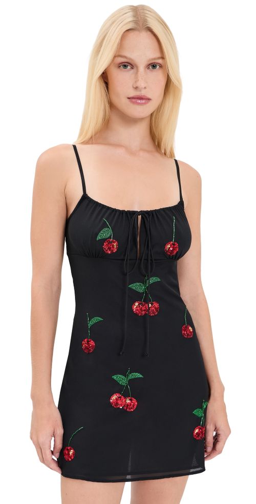 Cherry Slip Dress Black and Red