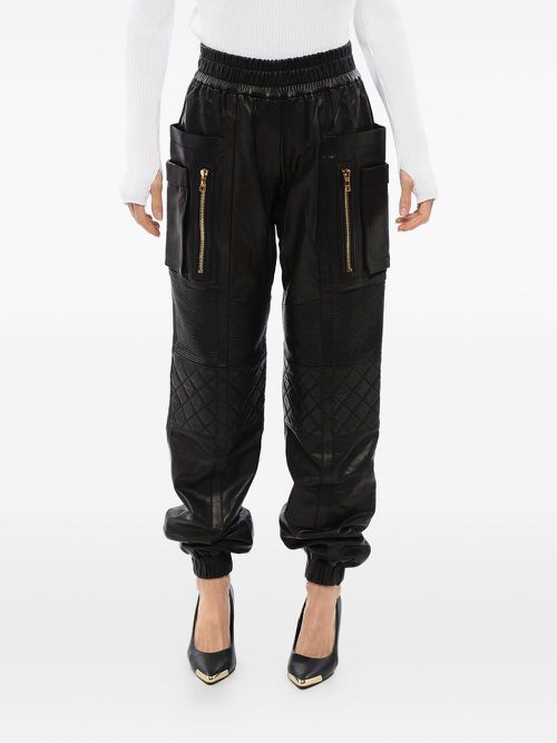 Balmain leather high-waisted trousers - Black