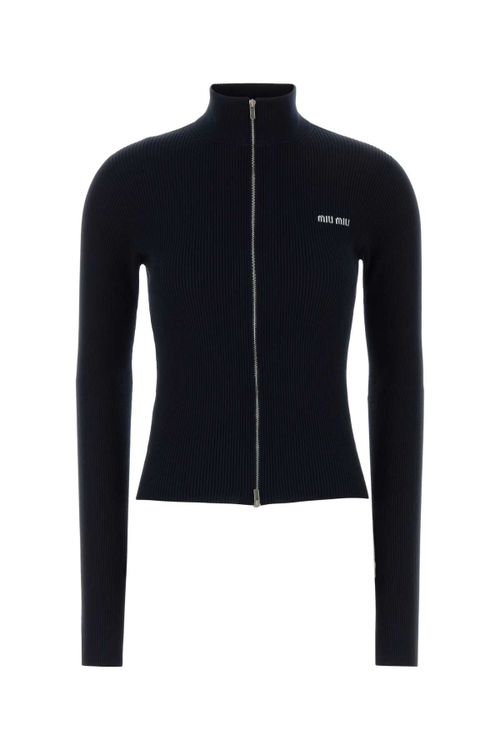 Logo-Embroidered Ribbed Cotton Cardigan — Navy