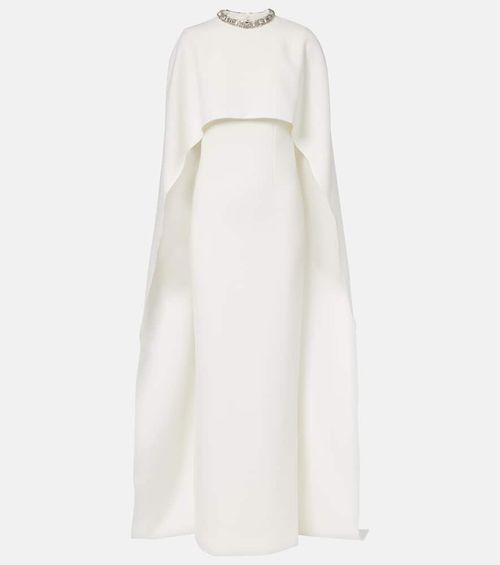 Crystal-embellished caped crêpe gown