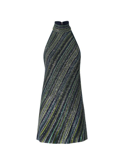 Sequin-Embellished Lamé Dress — Navy