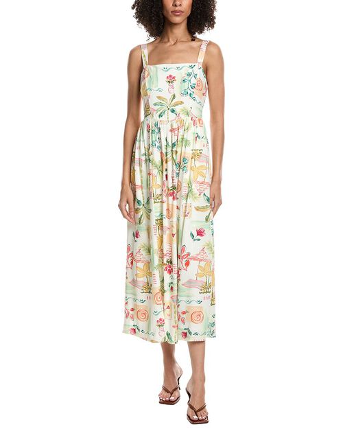 Linen-Blend Midi Dress