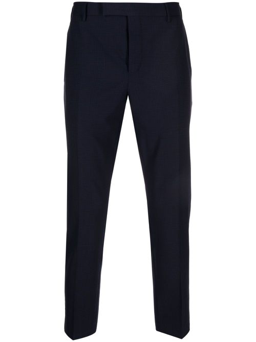 Check-print tapered trousers - Blue