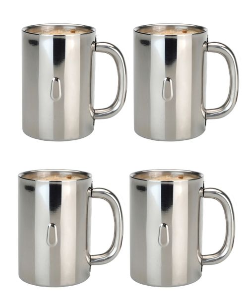 Straight Stainless Steel 4-Pc. Coffee Mug Set - Stainless Steel