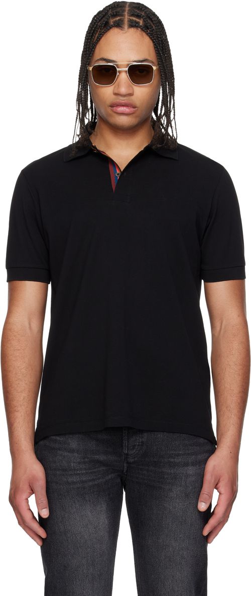 Black Cotton 'Artist Stripe' Placket Polo Shirt