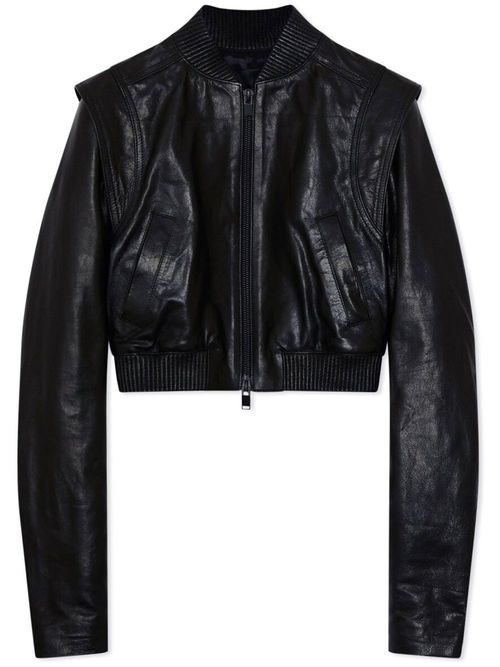 Doreen cropped leather jacket - Black