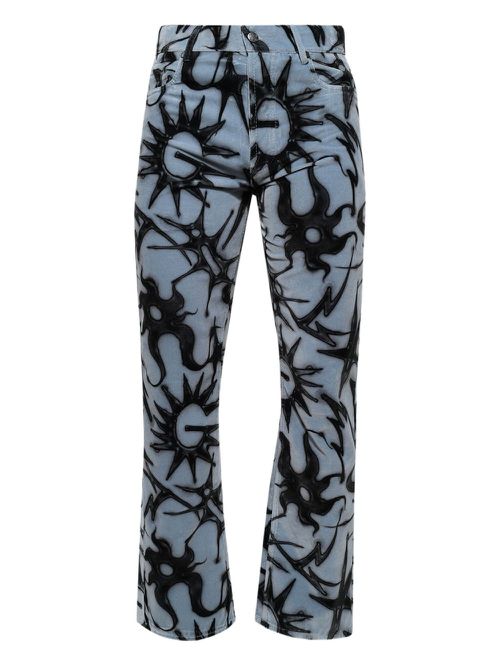 Abstract-print velvet trousers - Blue
