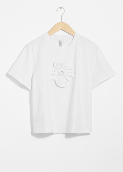 Floral-Appliqué T-Shirt - White