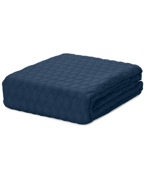 Classic 100% Cotton Blanket, Twin - Navy Peony