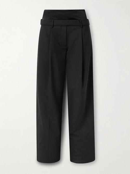 Portia Duo Layered Pleated Recycled-crepe Straight-leg Pants - Black