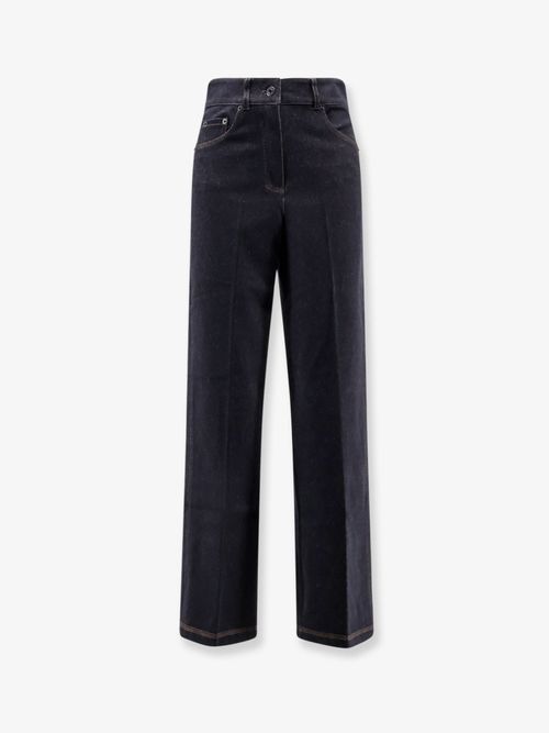 Cotton Blend Straight-Leg Trousers — Navy