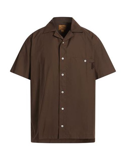 Man Shirt Dark brown Size L Cotton, Polyamide