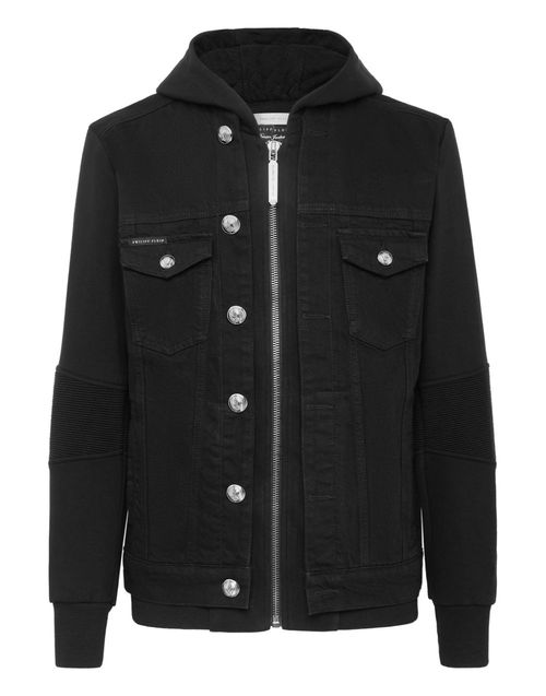 Plein™ hooded denim jacket - Black