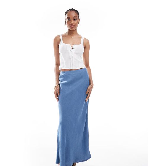 Chambray maxi skirt in mid blue