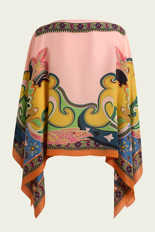 Paisley-Print Silk Poncho in Multicolor
