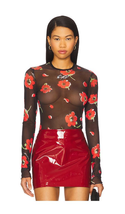 Moschino Jeans Sheer Floral Long Sleeve in Multi Black.  48 also in 38, 40, 42
