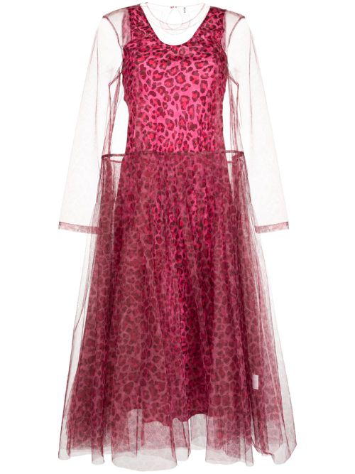 Leopard-print tulle midi dress - Pink