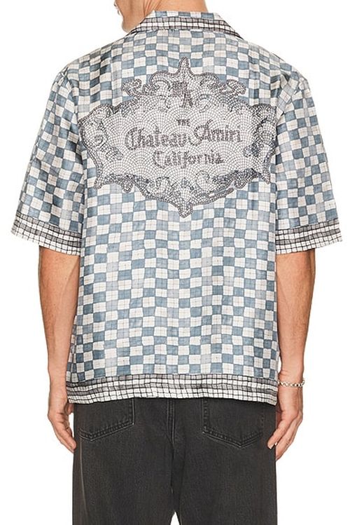 Amiri MA Checkered Bowling Shirt in Steel - Blue. M also in L, S, XL/1X, XXL/2X