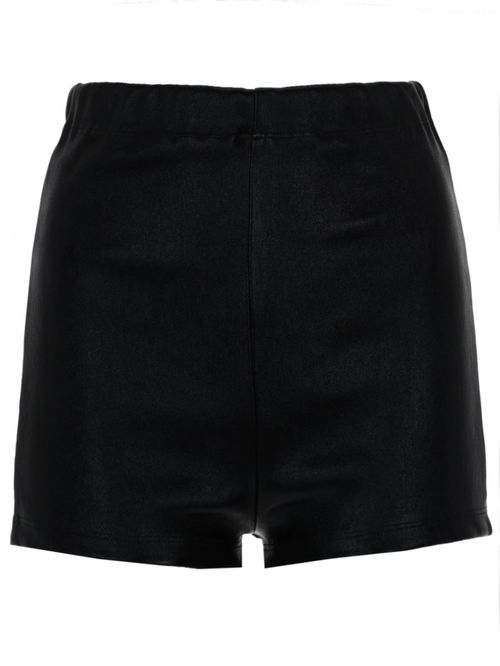 Black Leather Solid Shorts
