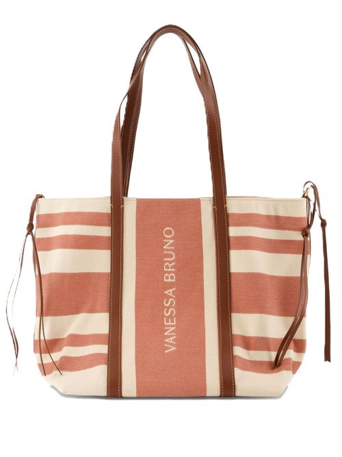 Striped leather-trimmed tote bag - Neutrals