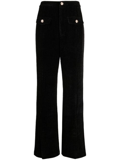 Pleat-detail corduroy flared trousers - Black