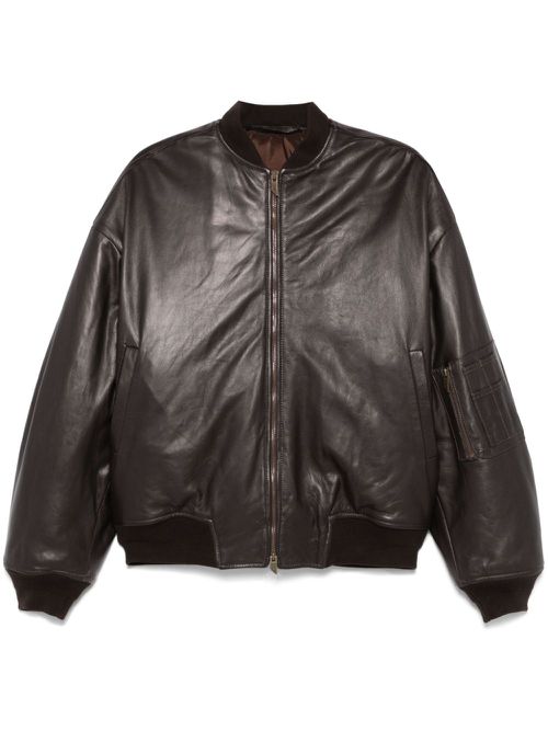 Leather bomber jacket - Brown