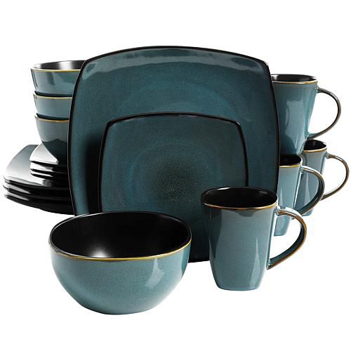 Home Soho Lounge Teal Green 16-piece Soft Square Dinnerware Set