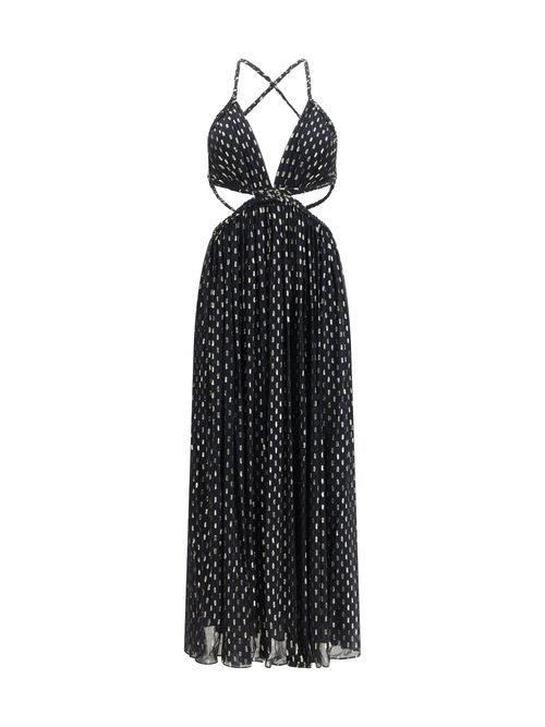 Plunging V-Neck with Open Back Dress — Black