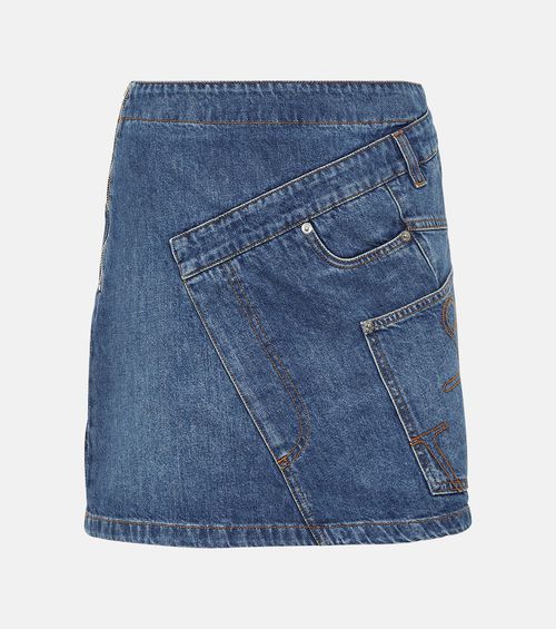Twisted asymmetric denim miniskirt