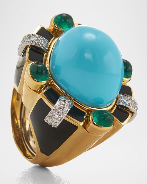 Turquoise, Emerald and Diamond Ring