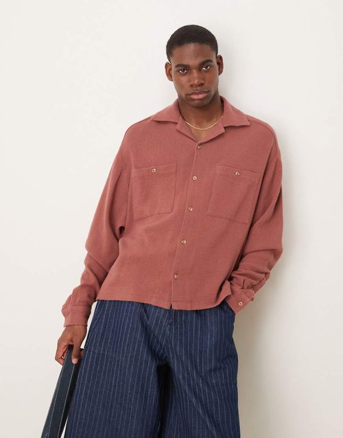 Boxy oversized textured shirt in brown