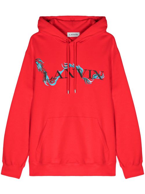 Dragon-print cotton hoodie - Red