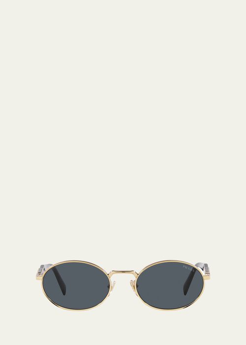 Engraved Logo Metal & Plastic Oval Sunglasses