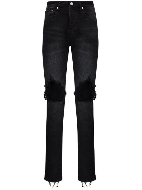 Low-rise "Black Wash Blowout" slim jeans