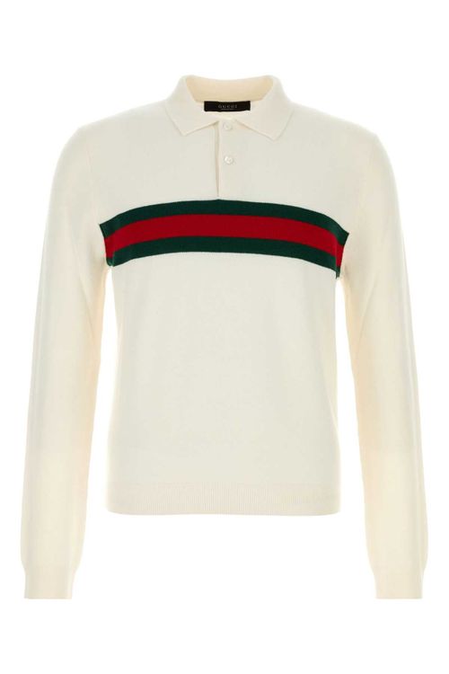 Cashmere Striped Polo Shirt — White
